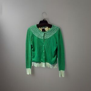 Anthropologie Tabitha Green Cardigan Cotton Sweater  Flower Lining Cotton Small